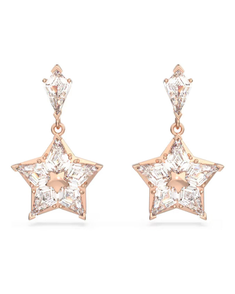 Stella drop earrings, Kite cut, Star, White, Rose gold-tone plated