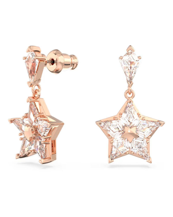 Stella drop earrings, Kite cut, Star, White, Rose gold-tone plated