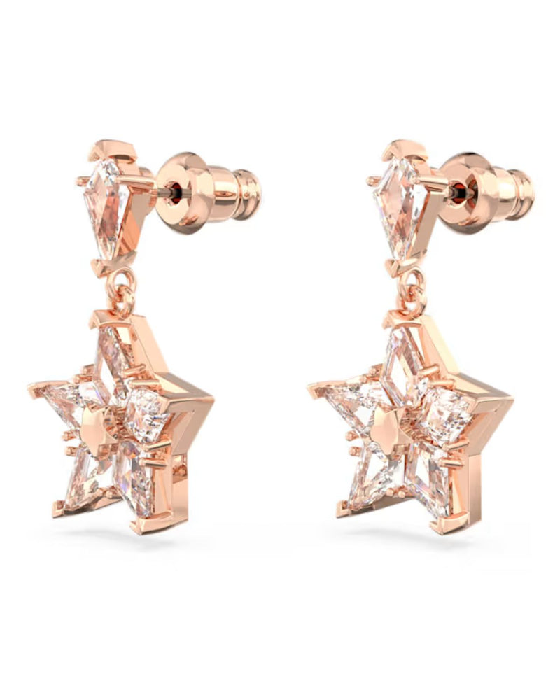 Stella drop earrings, Kite cut, Star, White, Rose gold-tone plated