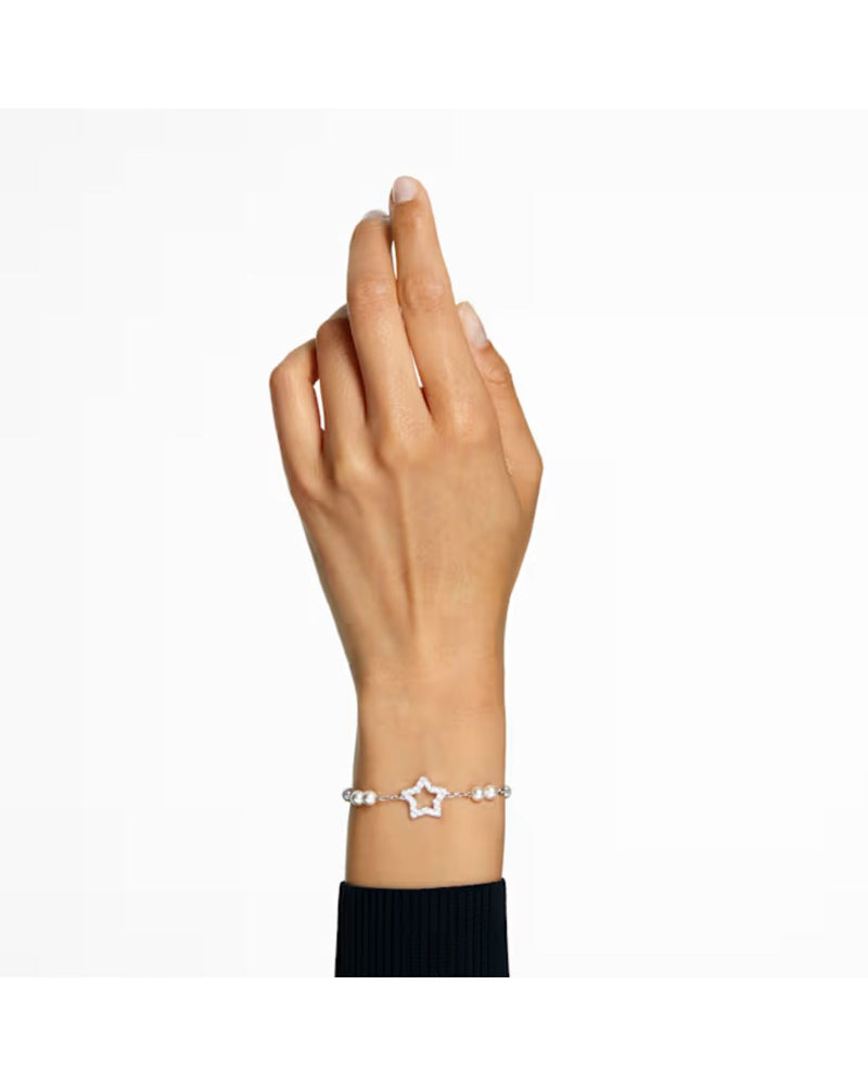 Stella bracelet, PavÃ©, Star, White, Rhodium plated