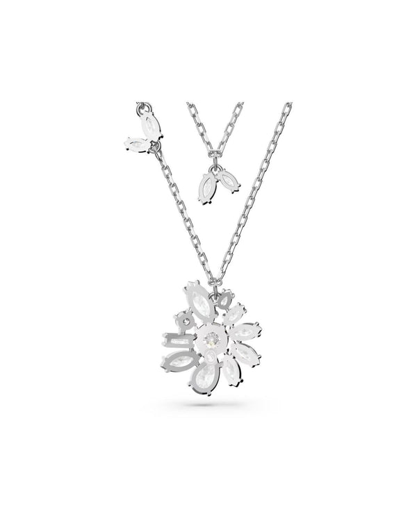 Gema layered necklace, Mixed cuts, Flower, White, Rhodium plated