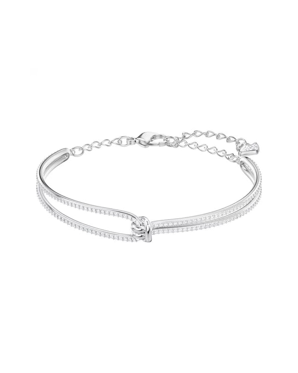 Lifelong bangle, Knot, White, Rhodium plated