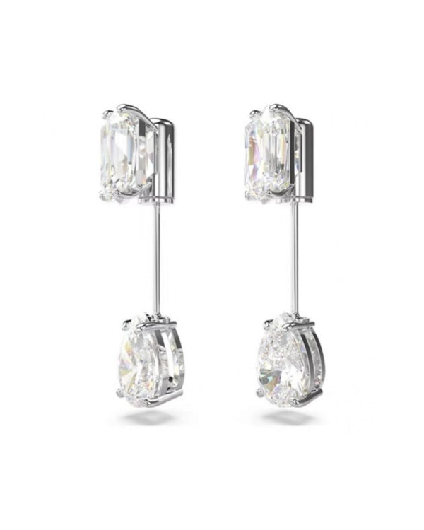 Mesmera bar earrings, Mixed cuts, White, Rhodium plated