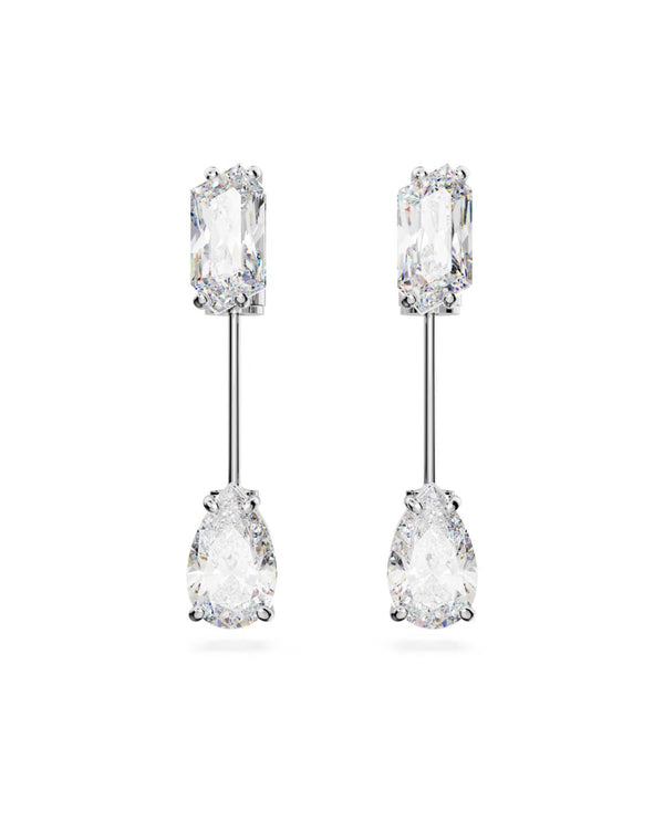 Mesmera bar earrings, Mixed cuts, White, Rhodium plated