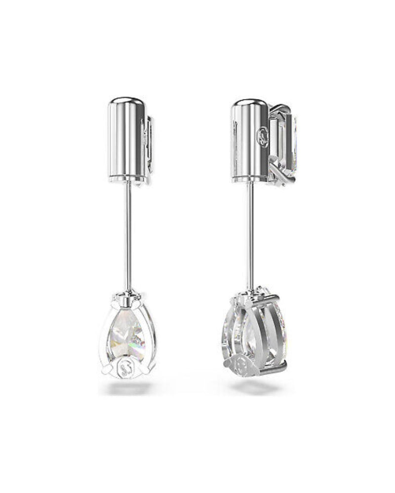 Mesmera bar earrings, Mixed cuts, White, Rhodium plated