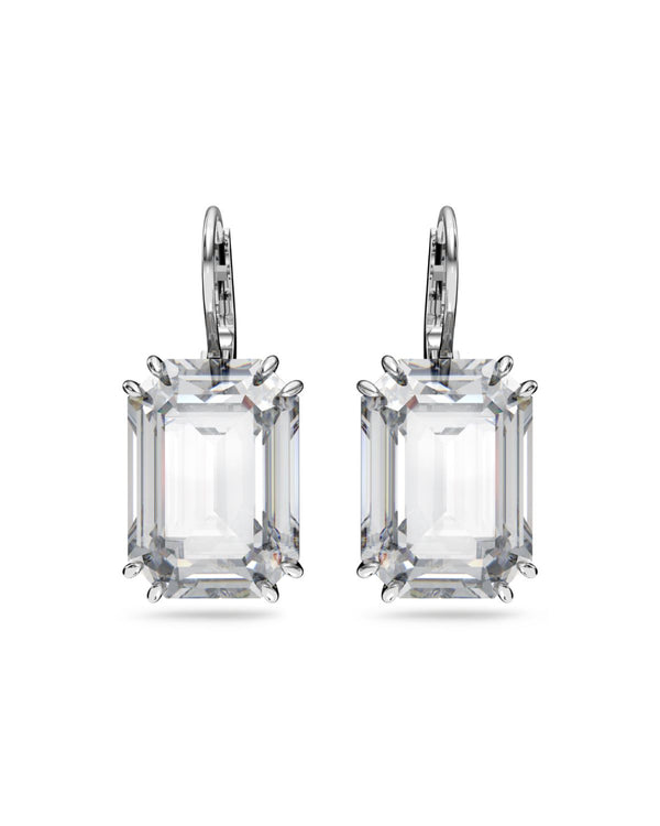 Millenia drop earrings, Octagon cut, White, Rhodium plated