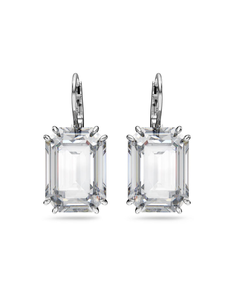 Millenia drop earrings, Octagon cut, White, Rhodium plated