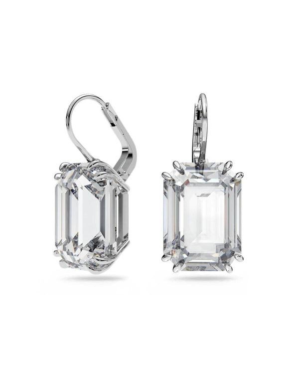 Millenia drop earrings, Octagon cut, White, Rhodium plated