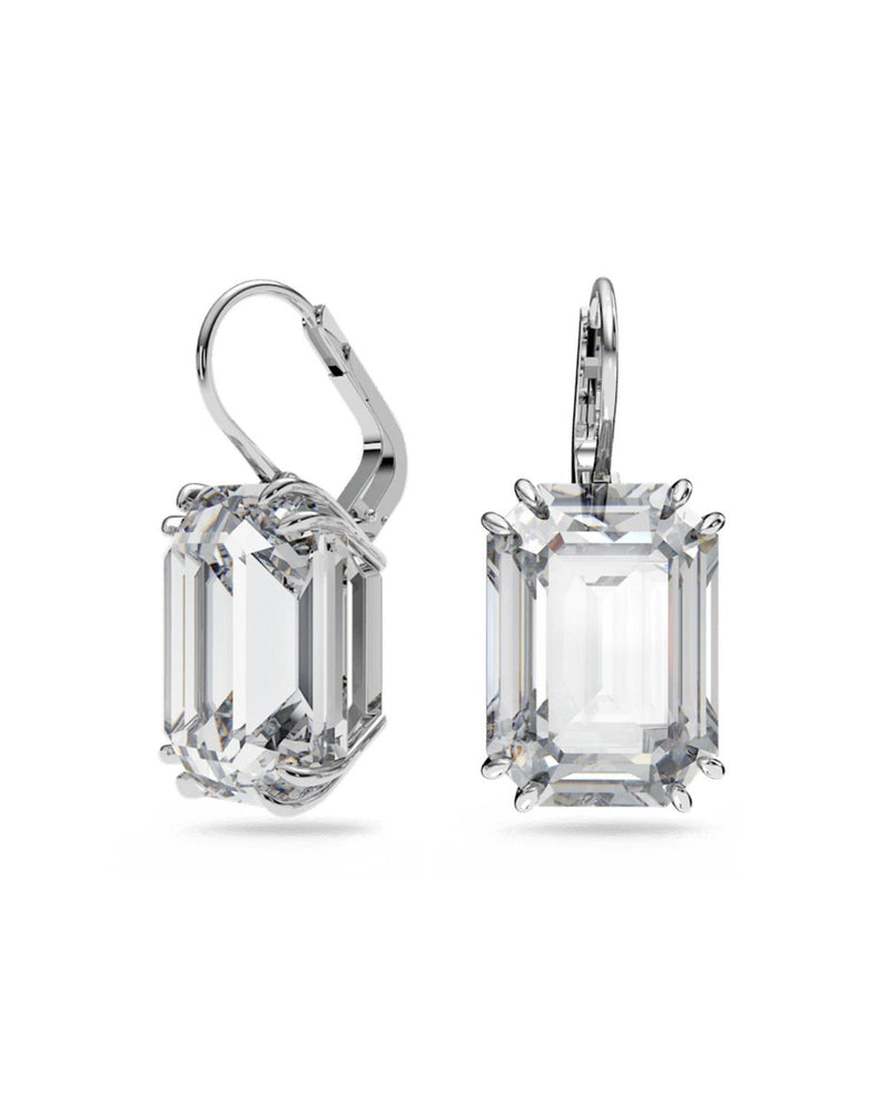 Millenia drop earrings, Octagon cut, White, Rhodium plated