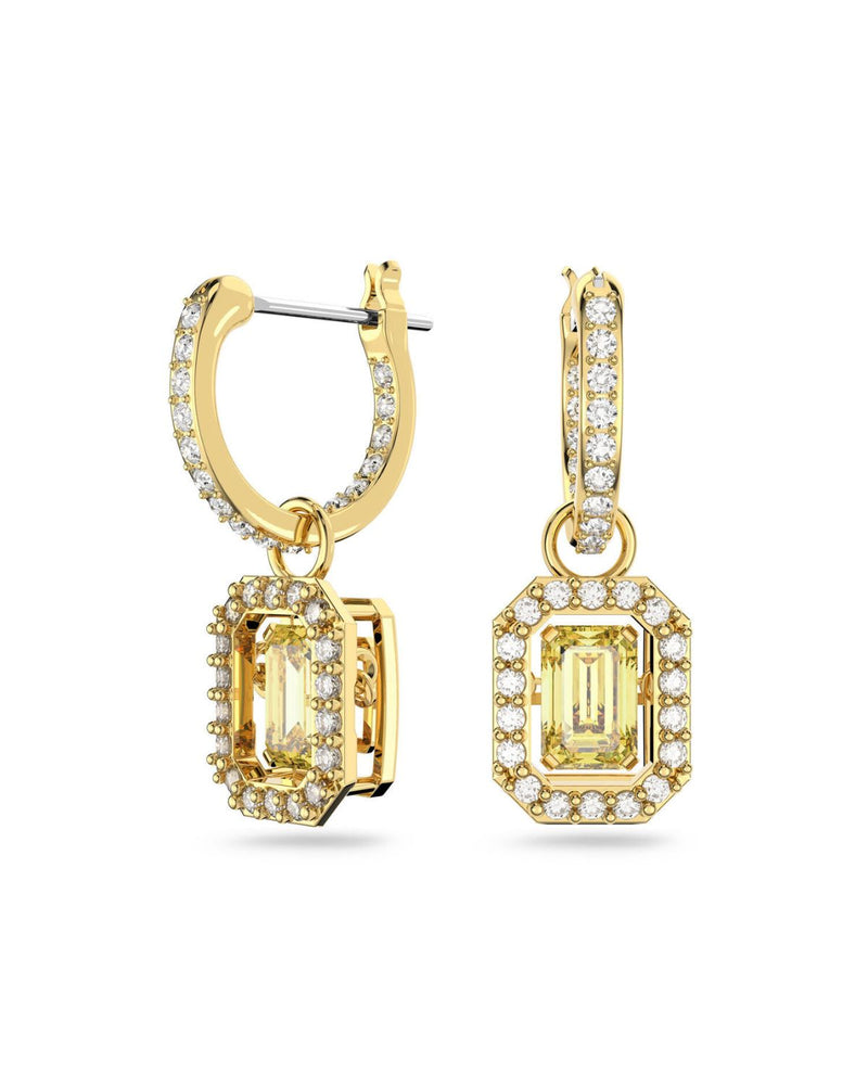 Millenia drop earrings, Octagon cut, Yellow, Gold-tone plated