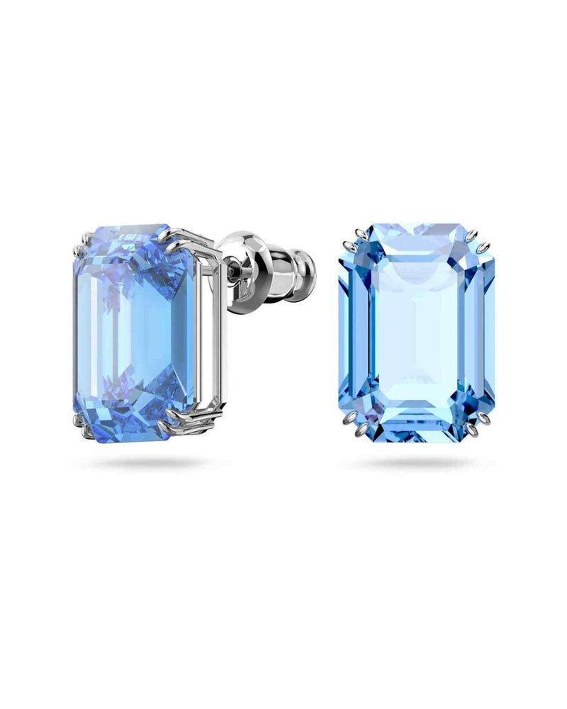 Millenia stud earrings, Octagon cut, Blue, Rhodium plated