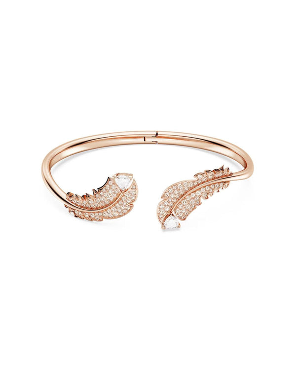 Nice bangle, Feather, White, Rose gold-tone plated