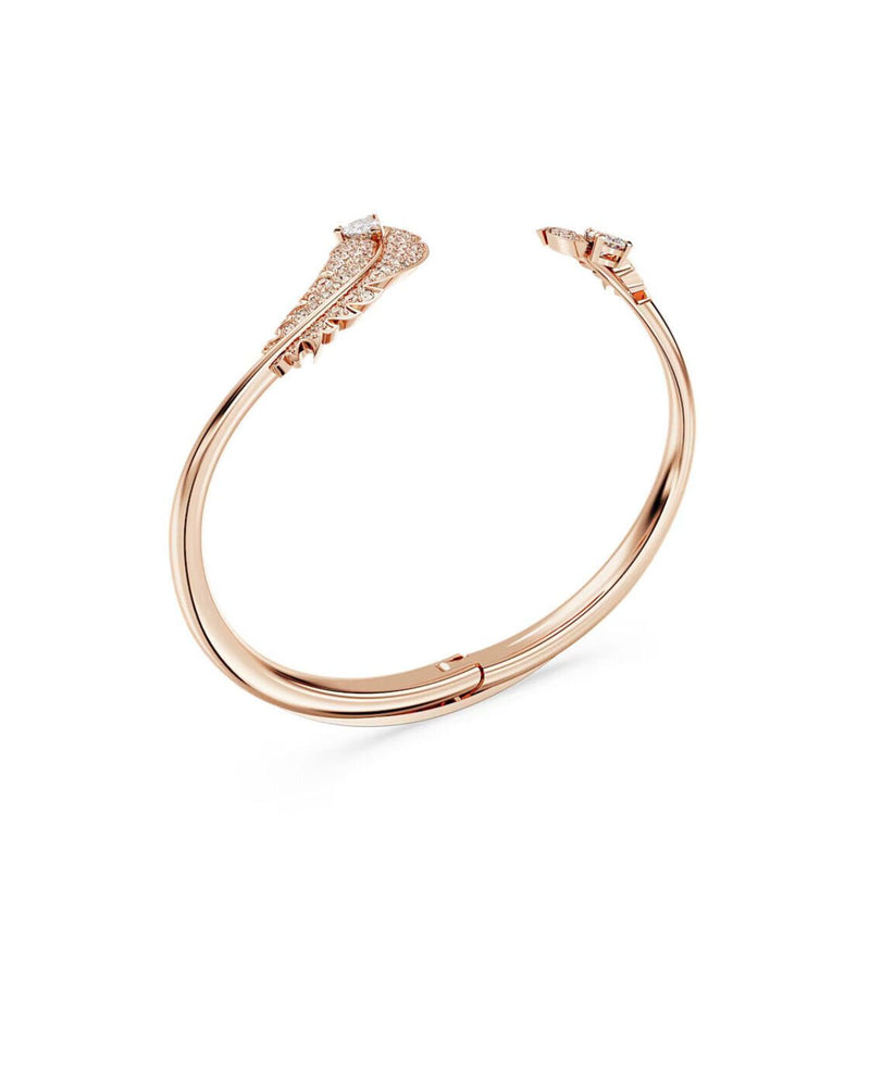 Nice bangle, Feather, White, Rose gold-tone plated