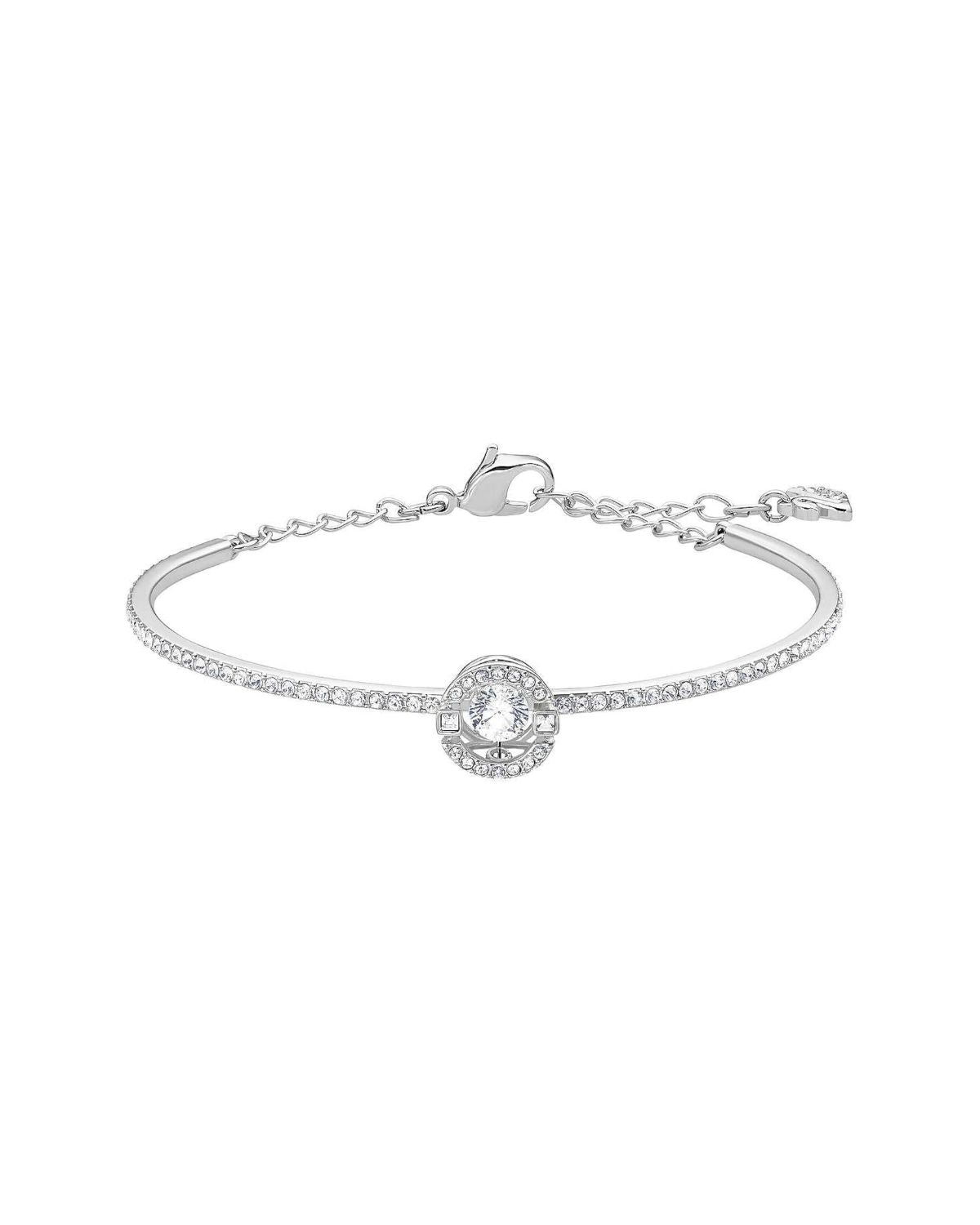 Sparkling Dance bangle, Round cut, White, Rhodium plated