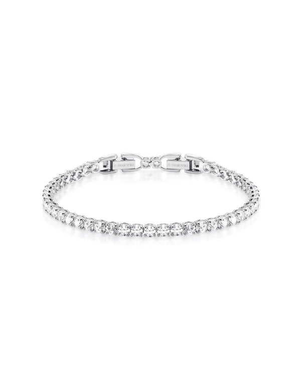 Tennis Deluxe bracelet, Round cut, White, Rhodium plated