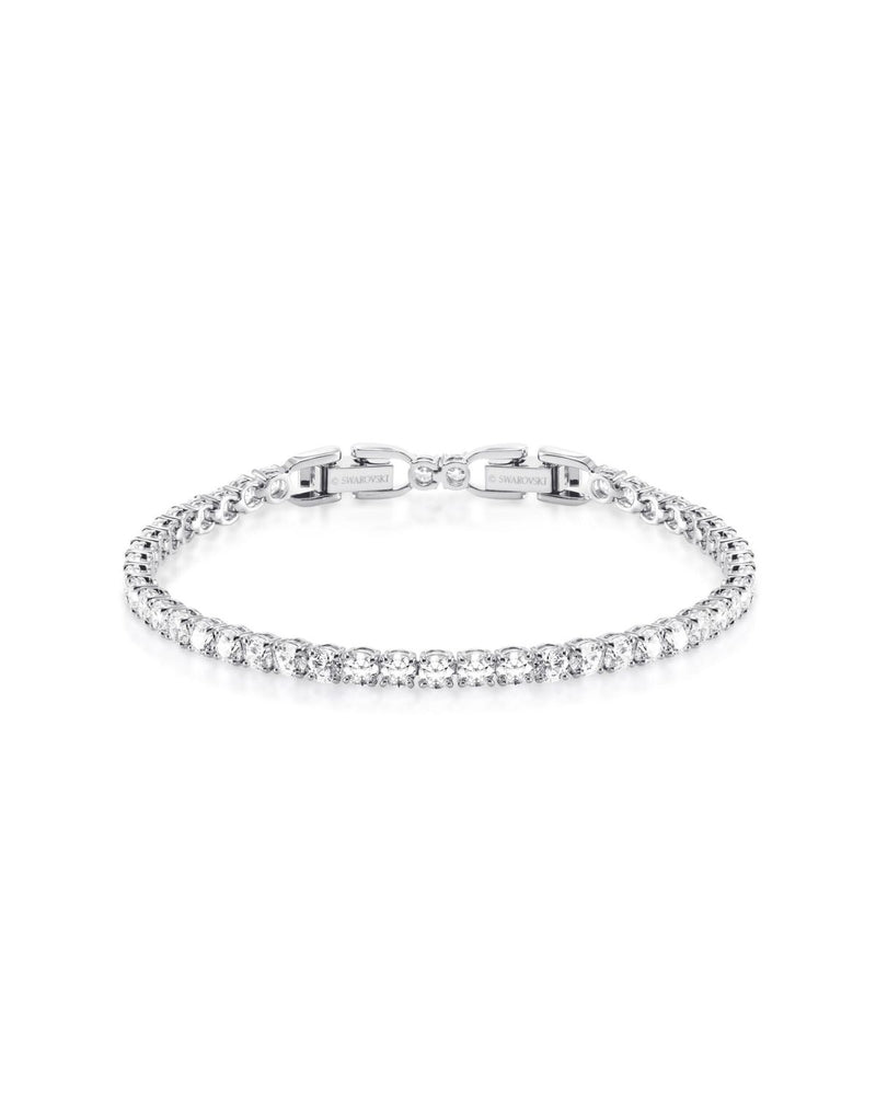 Tennis Deluxe bracelet, Round cut, White, Rhodium plated