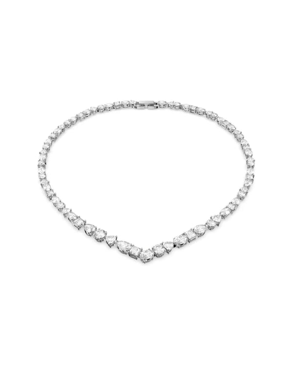 Tennis Deluxe V necklace, Mixed cuts, White, Rhodium plated