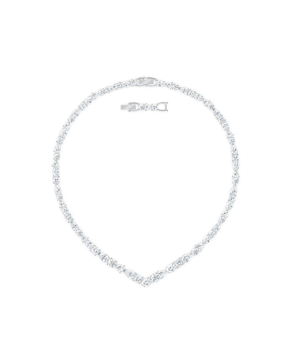 Tennis Deluxe V necklace, Mixed cuts, White, Rhodium plated