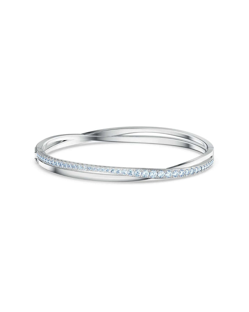 Twist bangle, Blue, Rhodium plated