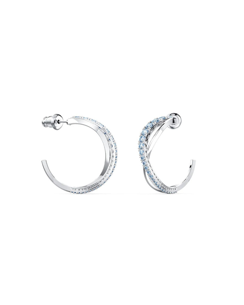 Twist hoop earrings, Blue, Rhodium plated