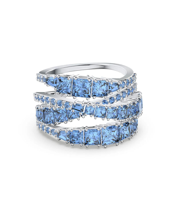 Twist wide ring, Blue, Rhodium plated