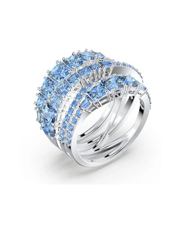 Twist wide ring, Blue, Rhodium plated