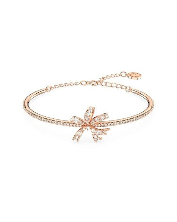 Volta bangle, Bow, White, Rose gold-tone plated