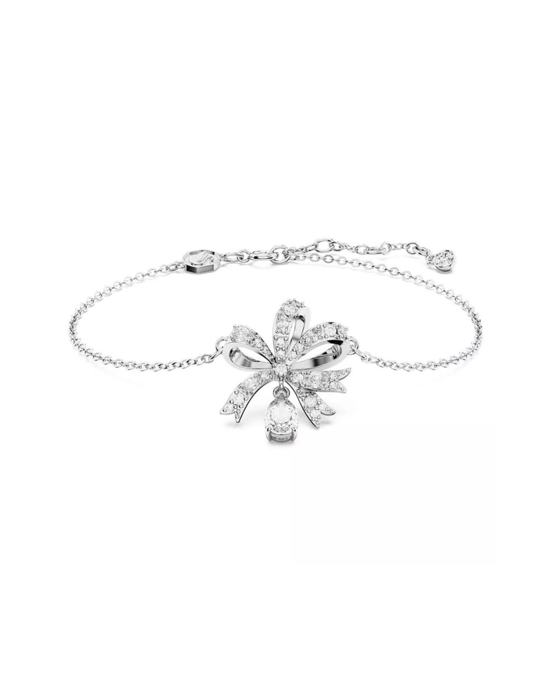 Volta bracelet, Bow, White, Rhodium plated