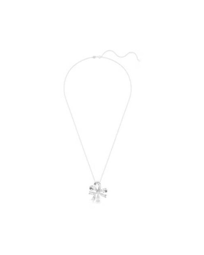 Volta pendant, Bow, Large, White, Rhodium plated