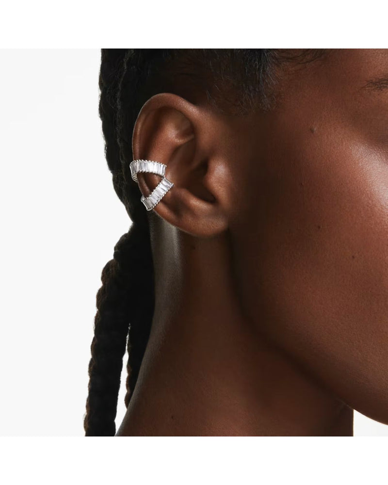 Ariana Grande x Swarovski ear cuffs Baguette cut, White, Rhodium plated