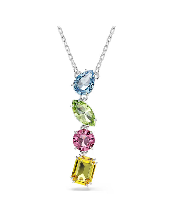 Gema Y pendant Mixed cuts, Multicoloured, Rhodium plated