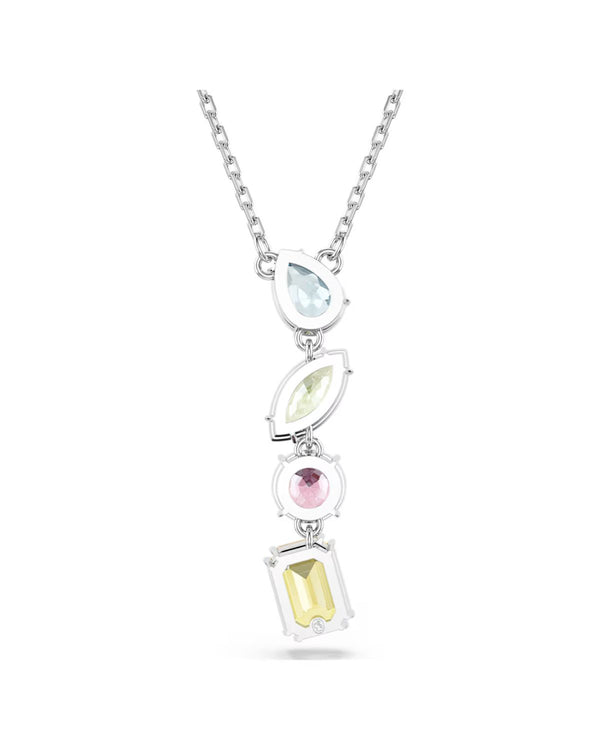 Gema Y pendant Mixed cuts, Multicoloured, Rhodium plated