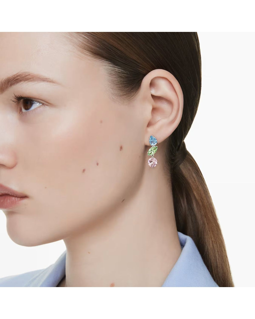 Gema drop earrings Asymmetrical design, Mixed cuts, Multicoloured, Rhodium plated 5692406