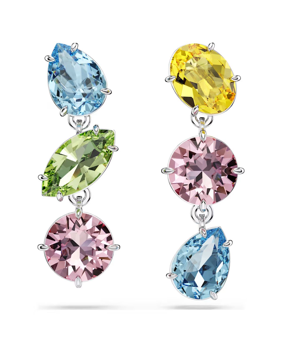 Gema drop earrings Asymmetrical design, Mixed cuts, Multicoloured, Rhodium plated 5692406