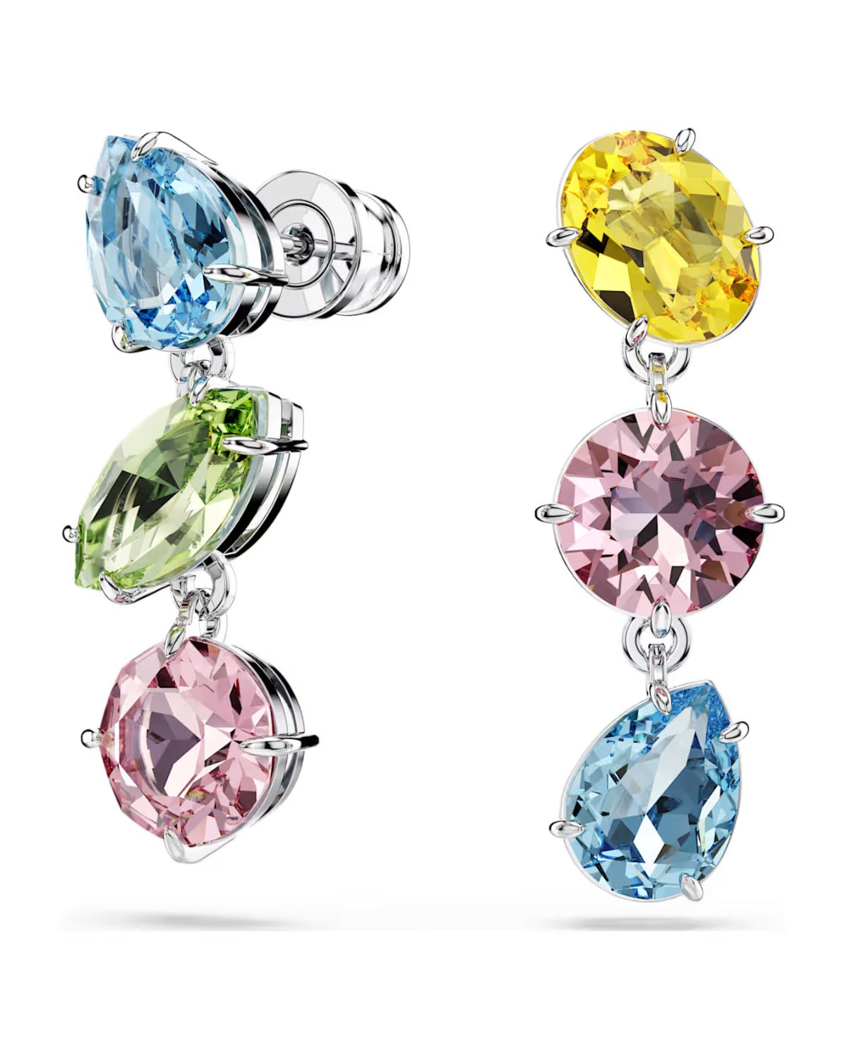 Gema drop earrings Asymmetrical design, Mixed cuts, Multicoloured, Rhodium plated 5692406