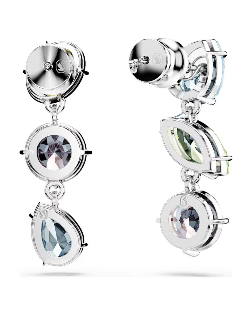 Gema drop earrings Asymmetrical design, Mixed cuts, Multicoloured, Rhodium plated 5692406