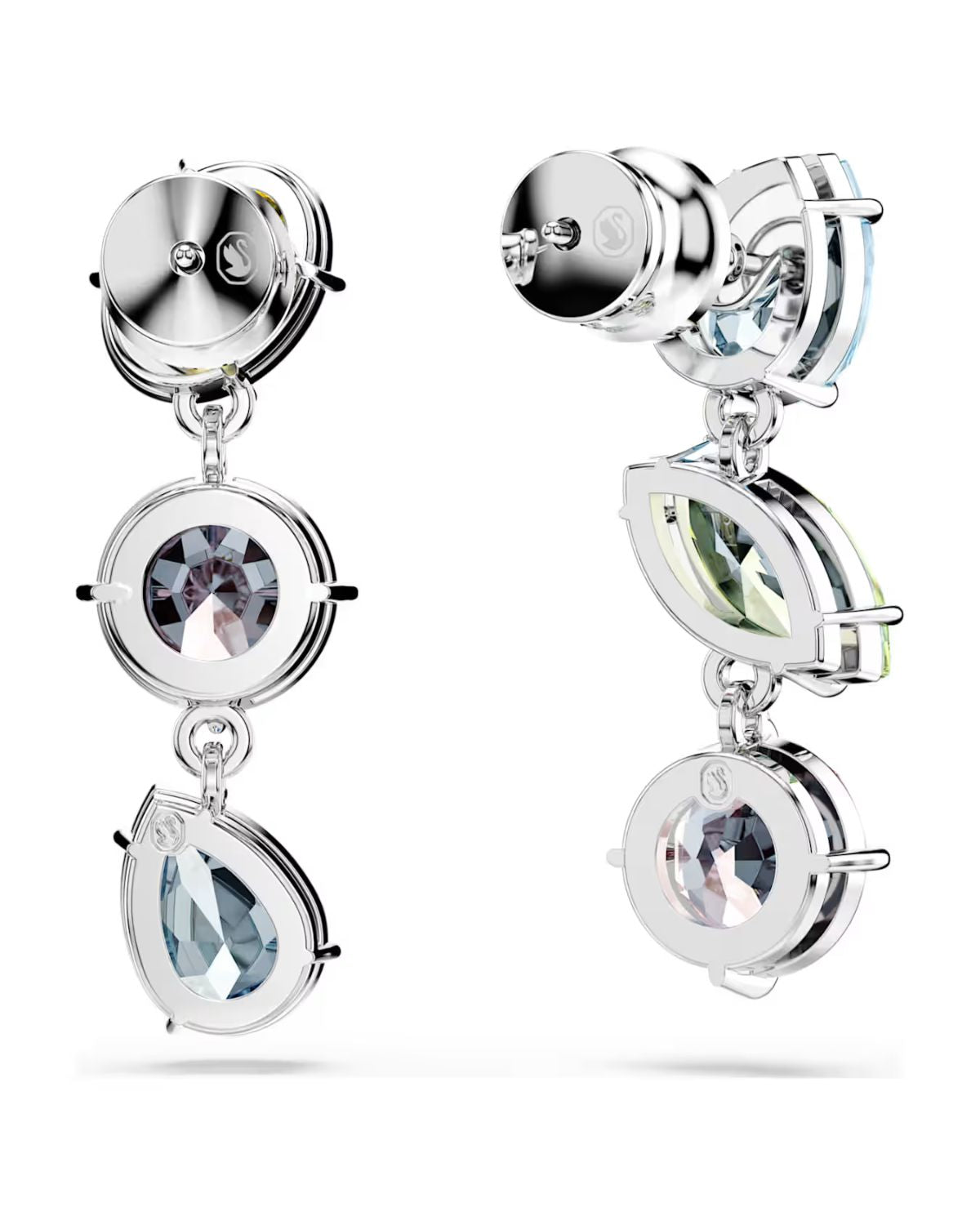 Gema drop earrings Asymmetrical design, Mixed cuts, Multicoloured, Rhodium plated 5692406