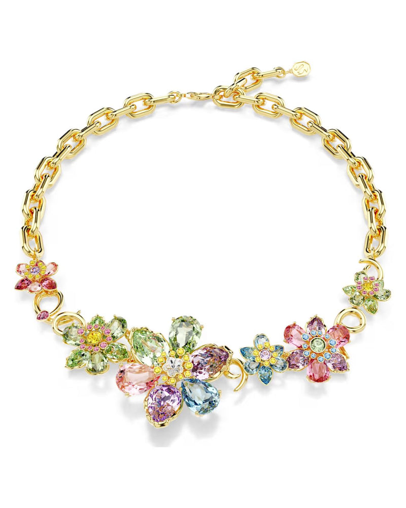 Idyllia necklace Mixed cuts, Flower, Multicoloured, Gold-tone plated