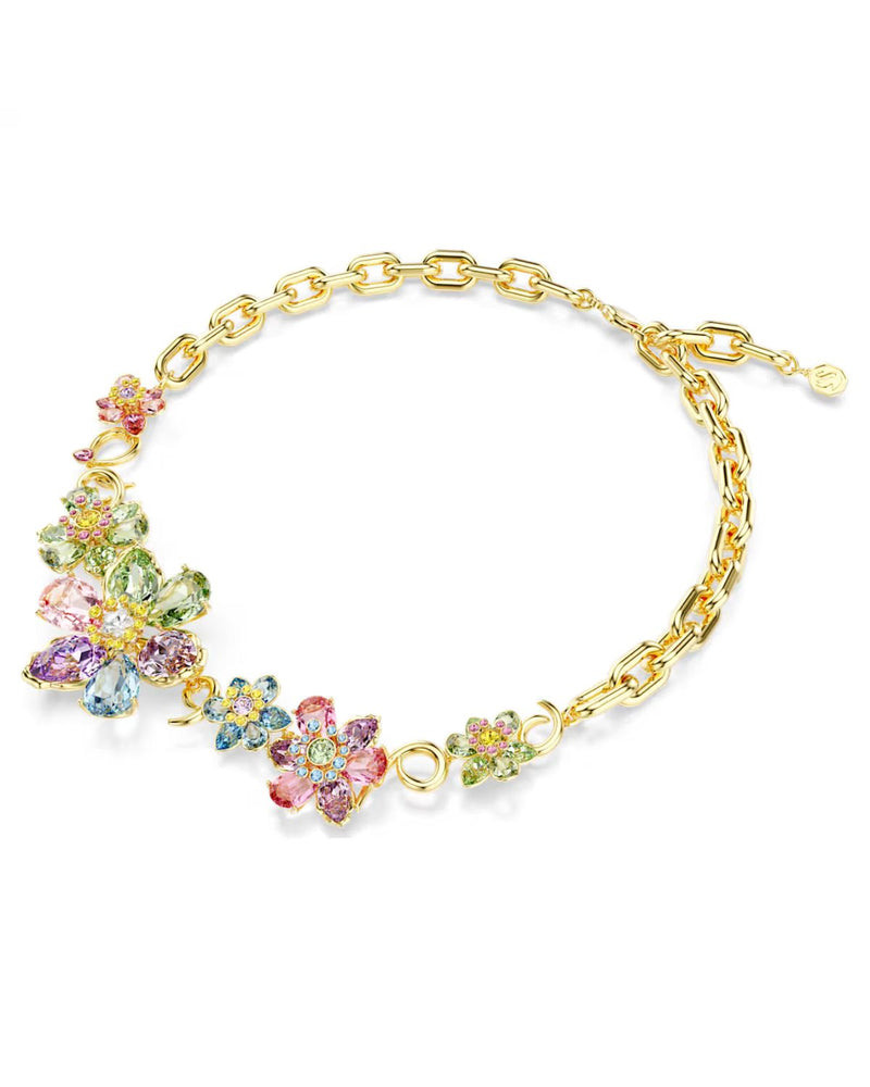 Idyllia necklace Mixed cuts, Flower, Multicoloured, Gold-tone plated