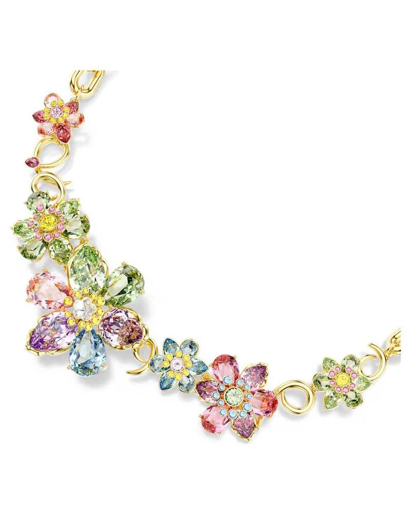 Idyllia necklace Mixed cuts, Flower, Multicoloured, Gold-tone plated