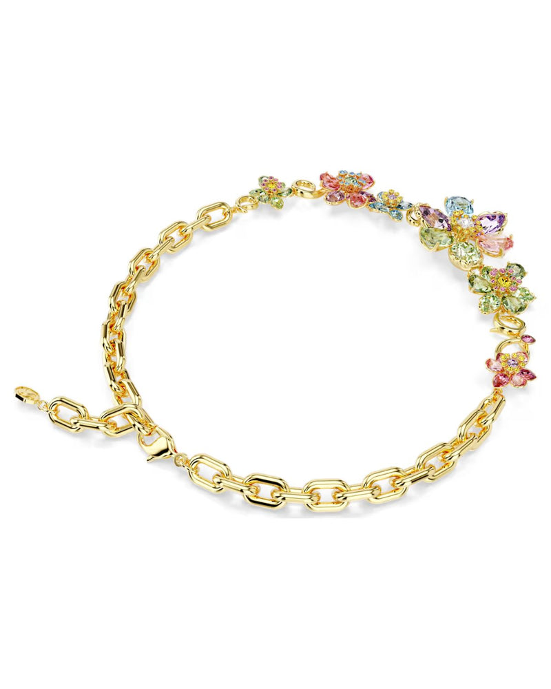 Idyllia necklace Mixed cuts, Flower, Multicoloured, Gold-tone plated