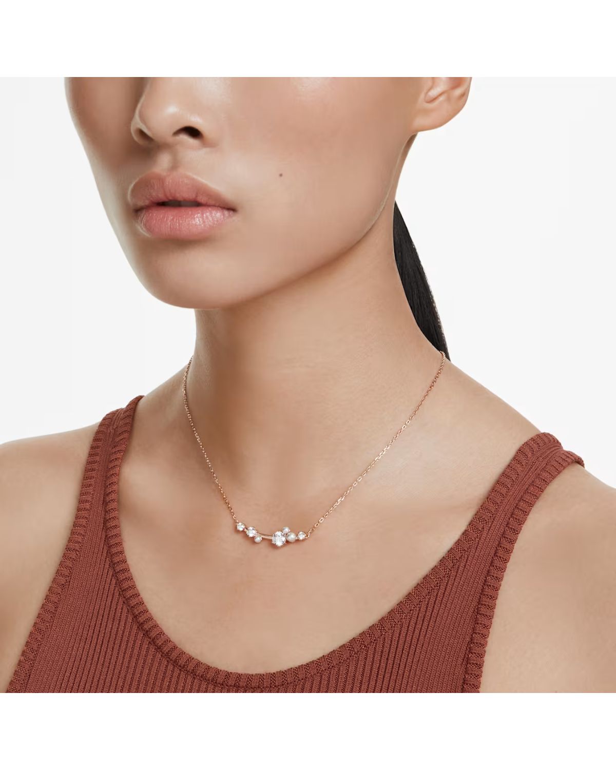 Constella necklace Crystal pearl, Round cuts, White, 18k rose gold finish 5729504