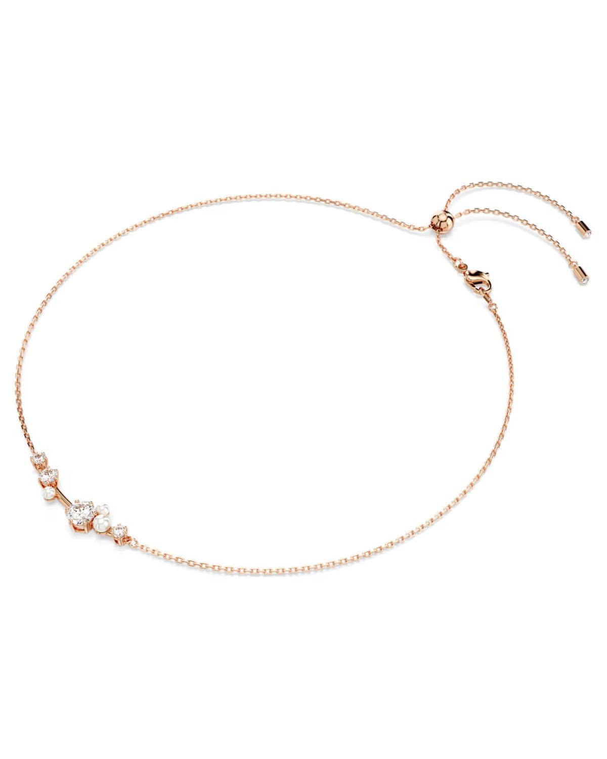 Constella necklace Crystal pearl, Round cuts, White, 18k rose gold finish 5729504