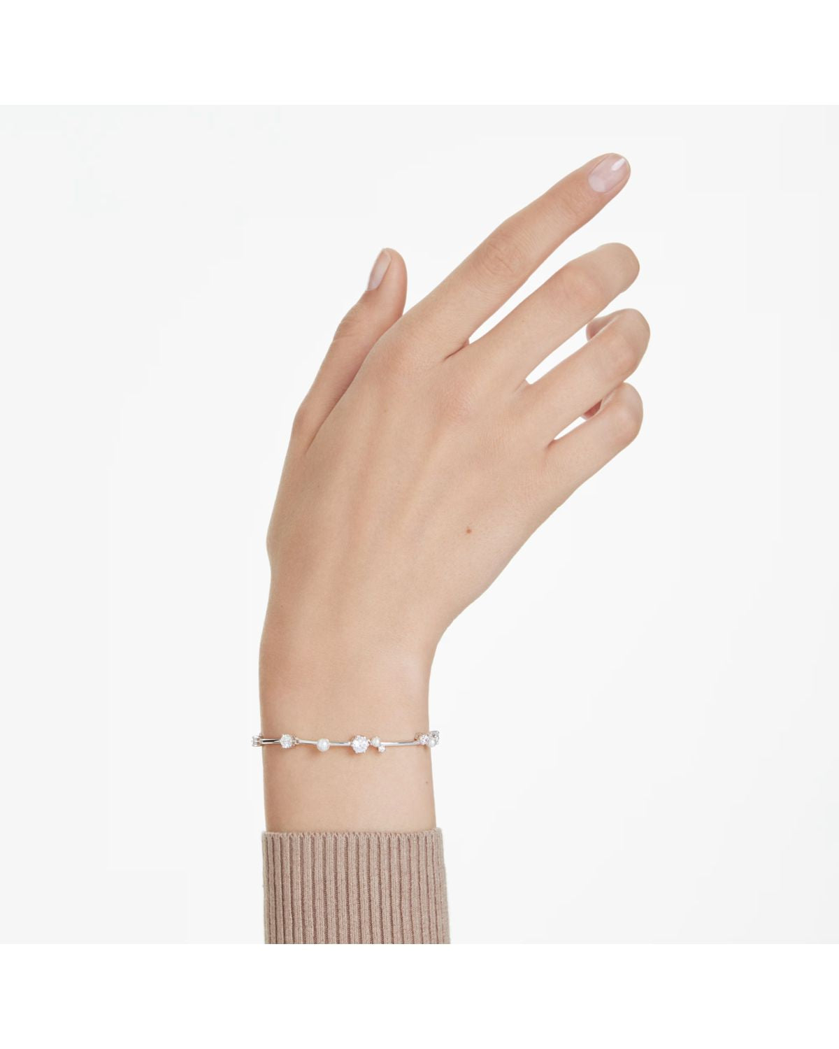 Constella Tennis bracelet Crystal pearl, Round cuts, White, Rhodium plated