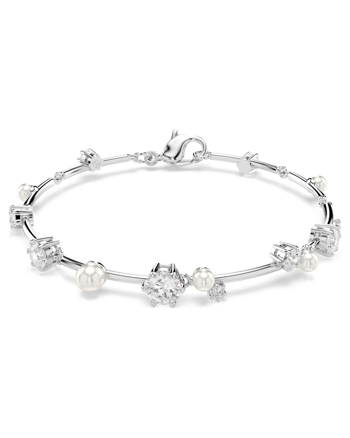 Constella Tennis bracelet Crystal pearl, Round cuts, White, Rhodium plated