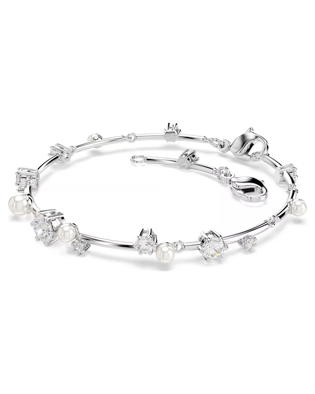 Constella Tennis bracelet Crystal pearl, Round cuts, White, Rhodium plated
