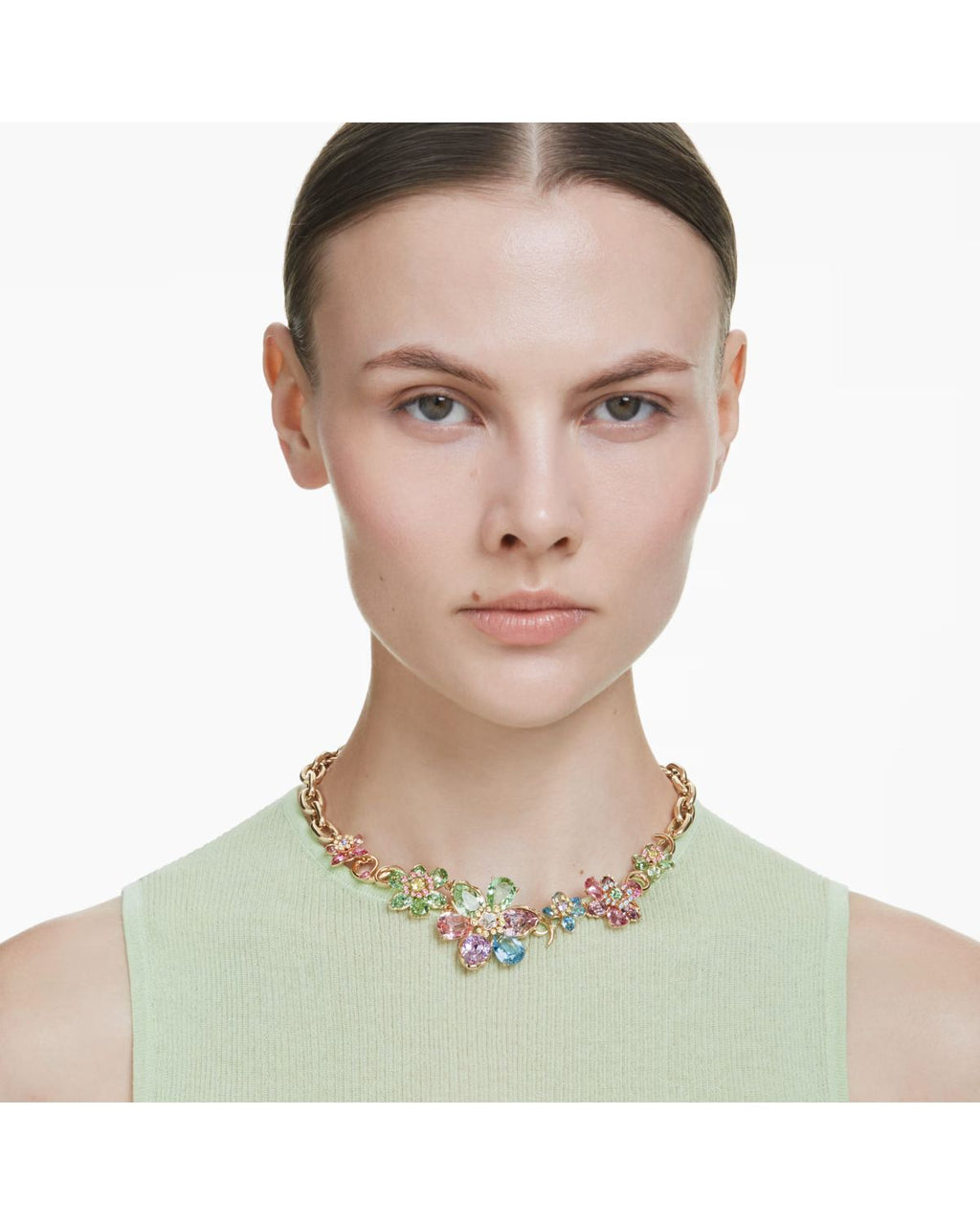 Idyllia necklace Mixed cuts, Flower, Multicoloured, 18k gold finish 5709030