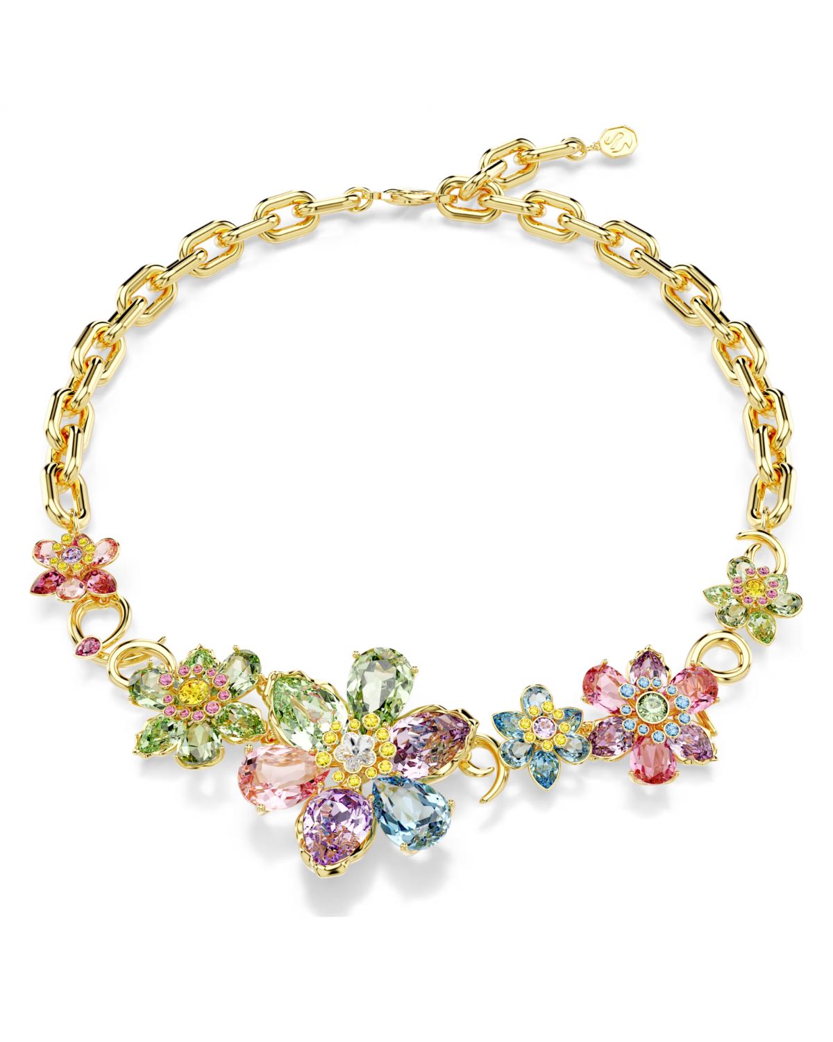 Idyllia necklace Mixed cuts, Flower, Multicoloured, 18k gold finish 5709030