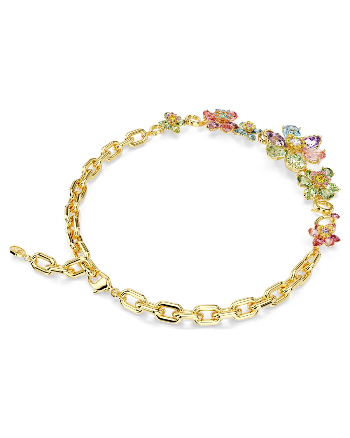 Idyllia necklace Mixed cuts, Flower, Multicoloured, 18k gold finish 5709030