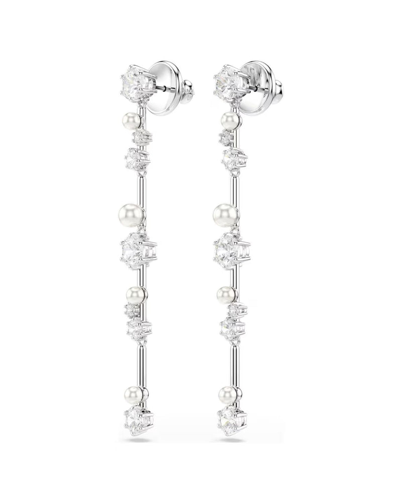 Constella drop earrings Crystal pearl, Round cuts, White, Rhodium plated